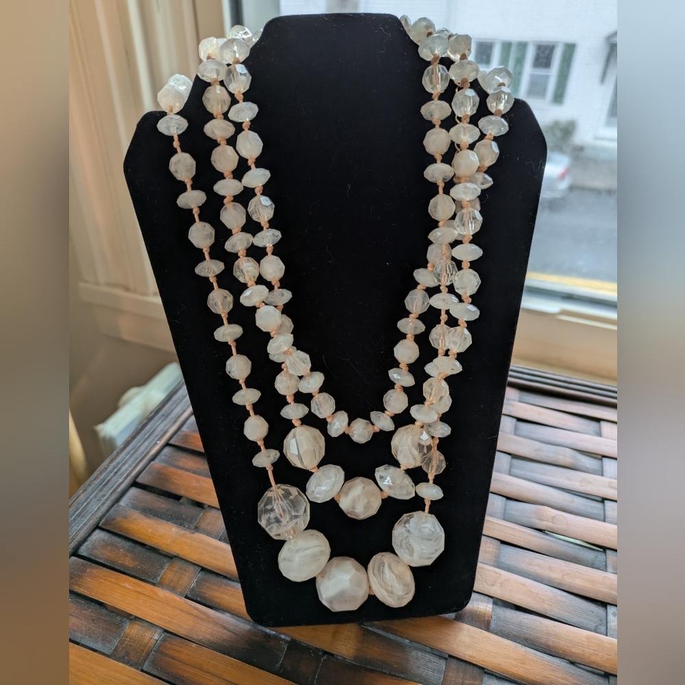 Neutral Acrylic Bead Layered Statement Necklace